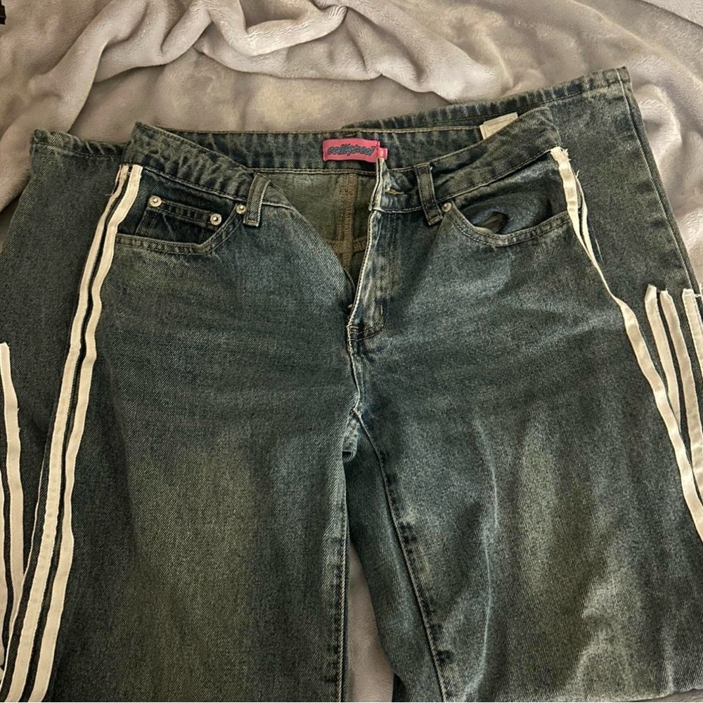 Stylish Blue Jeans with White Stripes